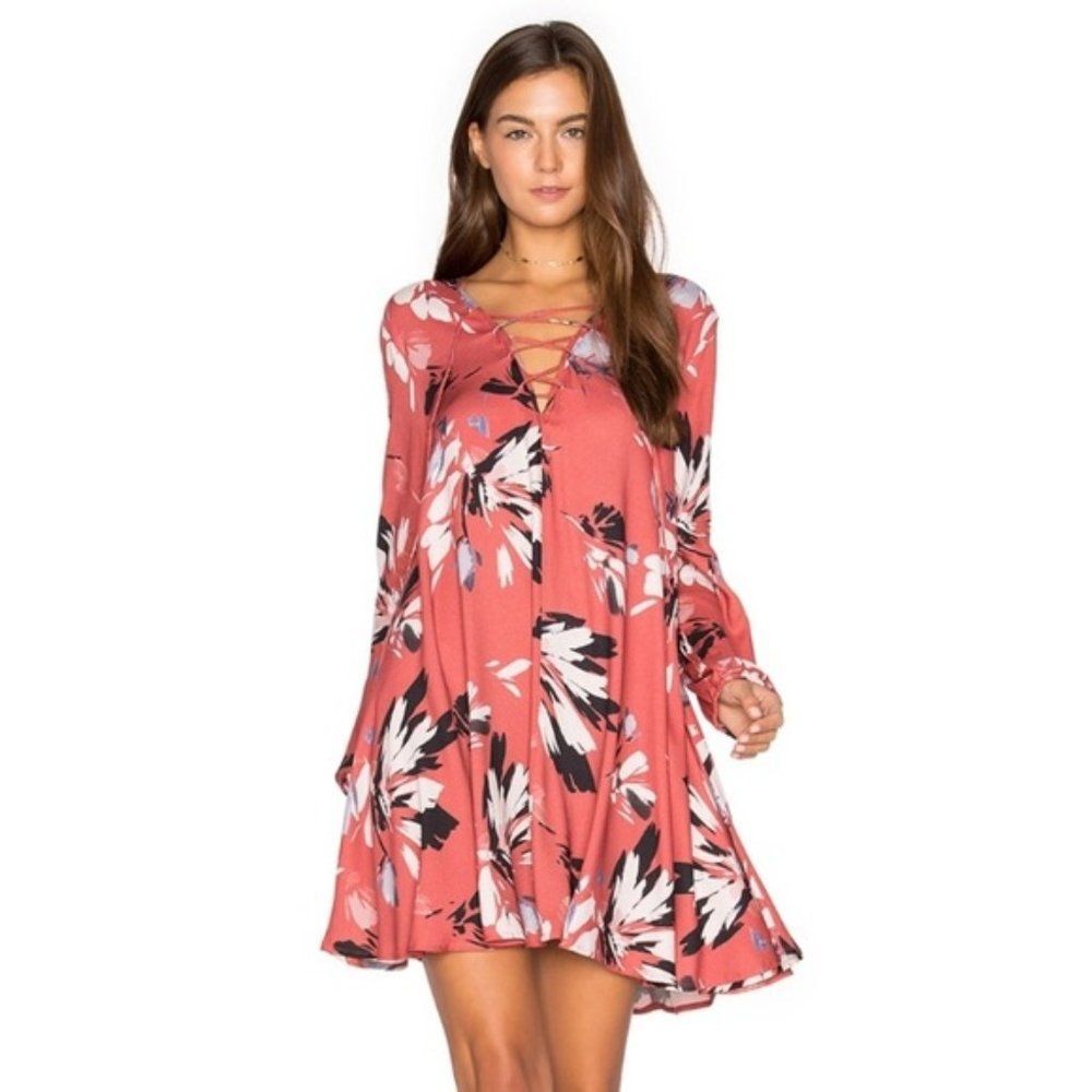 Yumi Kim Long Sleeve Print Swing Dress Sz XS NWT 225
